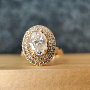 Oval Lab Grown Diamond Engagement Ring: Halo 14KT Yellow Gold