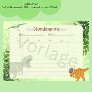 Dino timetable to print – Children&#39;s timetable green PDF – Dinosaur template school – Timetable elementary school digital download