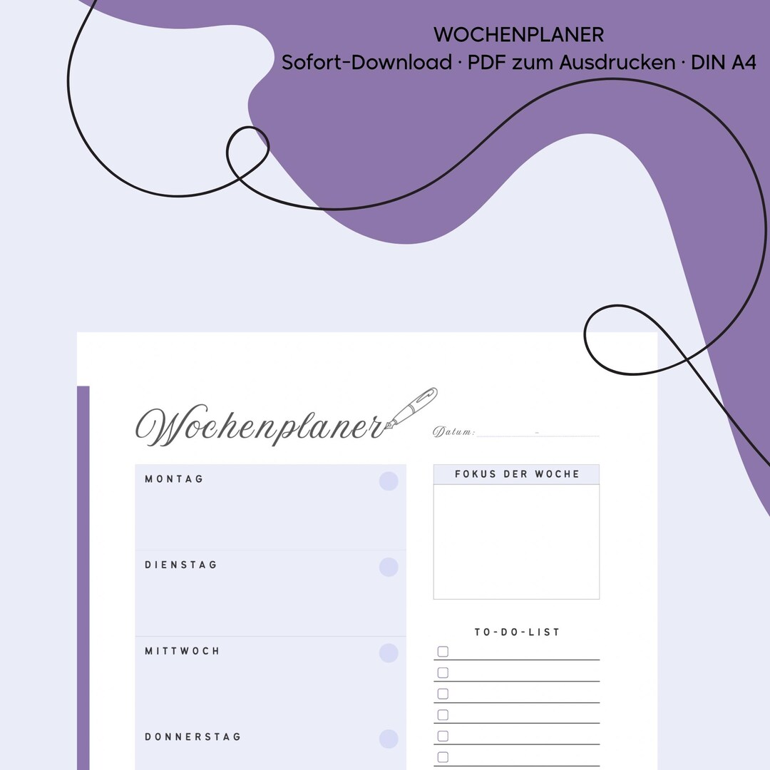 Purple Weekly Planner Printable – Minimalist PDF, A4 Format, Digital ...