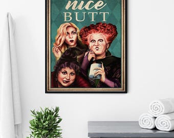 Quadro para banheiro Hocus Pocus, Bunda Bonita, Irmãs Sanderson, Decoração de Bruxa, Pôster para Vaso Sanitário, Tema de Halloween, Arte de Parede de Filme, Imagens para Banheiro