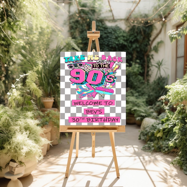 90s Birthday Welcome Sign, Retro Theme, Personalised Party Poster ...