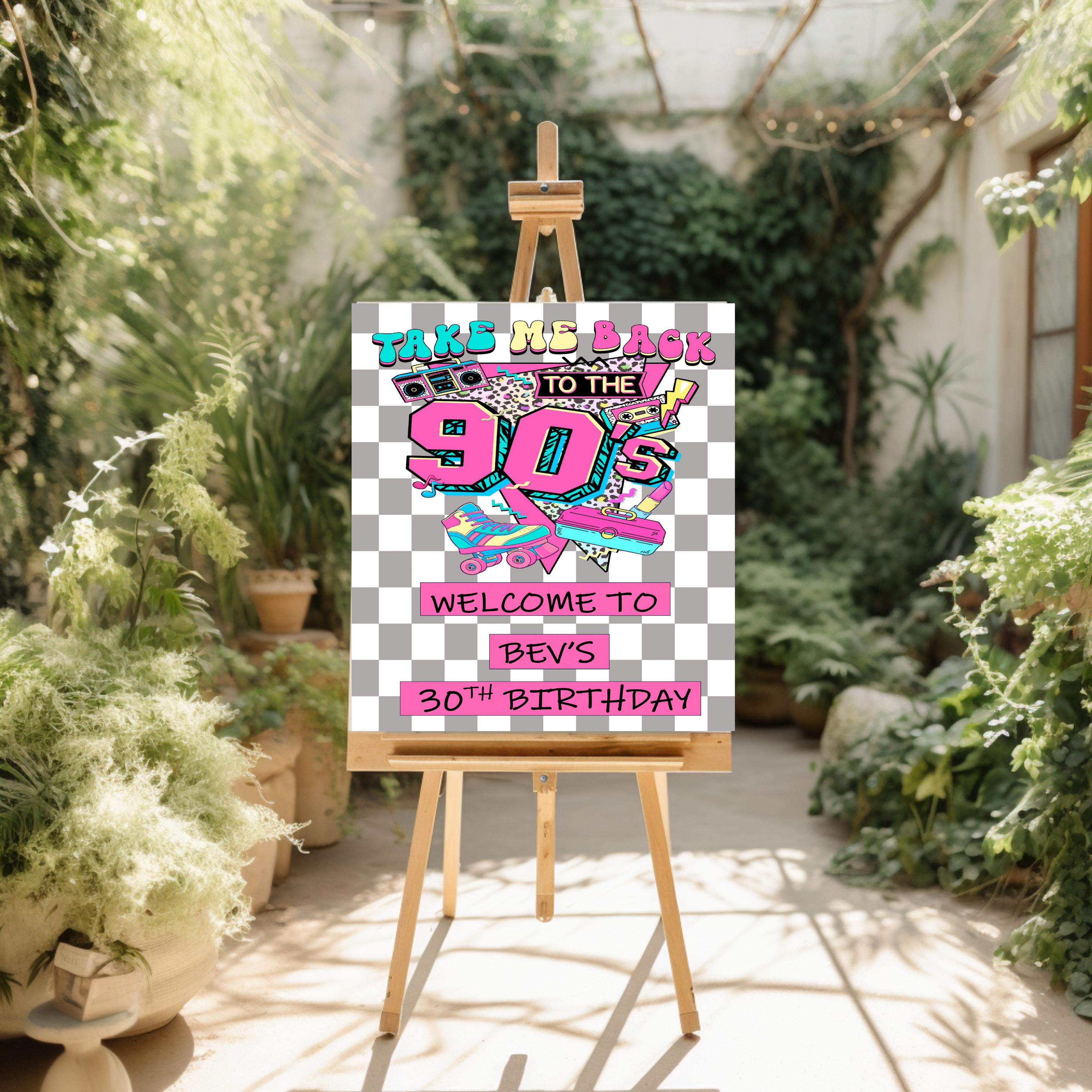 90s Birthday Welcome Sign, Retro Theme, Personalised Party Poster ...