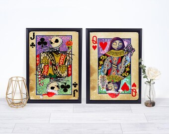 Pôsteres de cartas de baralho de Jack e Sally, O Estranho Mundo de Jack, Decoração assustadora, Tema de Halloween, Para Ele e Para Ela, Casal de Esqueletos, Arte de Filme
