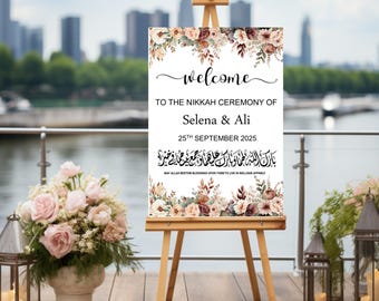 Placa de boas-vindas para Nikkah, pôster de casamento personalizado, casamento islâmico, noivo muçulmano, decoração de cerimônia, decoração de festa, placa para Walima