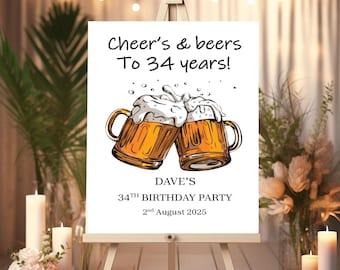 Cartaz de boas-vindas para festa de aniversário masculina, com tema de cerveja, brindes e cervejas, decoração personalizada, presente para o pai, placa personalizada para ele, bebida alcoólica