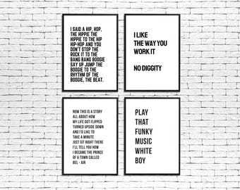 Impressões com letras de músicas, Rappers Delight, Pôsteres de música, Play That Funky Music, I Like The Way You Work It, Fresh Prince Of Bel Air, A2 A3 A4