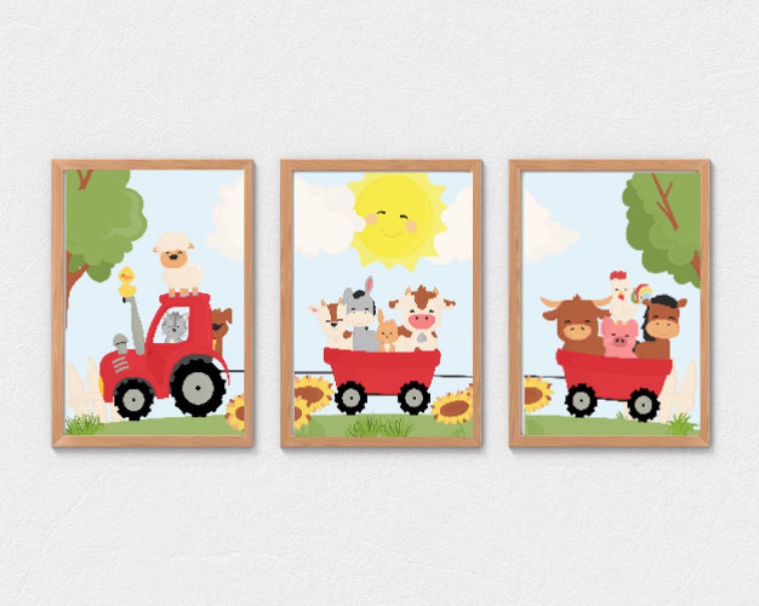 Farm Yard Prints, Animal Theme, Kids Bedroom Posters, Nursery Decor ...