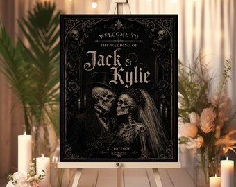 Personalised Skeleton Wedding Sign, Till Death Do Us Part, Spooky Theme, Marriage Decor, Welcome Poster, Skulls Bride Groom, Keepsake Idea
