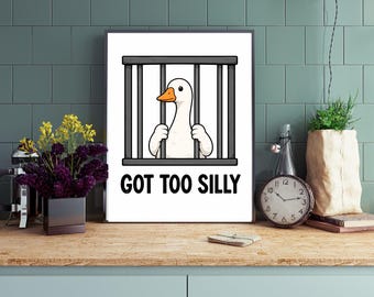 Silly Goose Poster, Silly Goose, Animal Print Home Decor, Quirky Wall Art, Whimsical Gift, Behind Bars, Jail Picture, A2 A3 A4 8x10 5x7 In