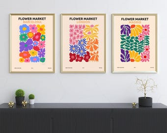 Pôsteres de Mercado de Flores, Imagens de Exposição, Decoração de Jardim Floral para Casa, Tema de Flores, Arte de Parede para Galeria, Conjunto de 3, Quarto Colorido, A2 A3 A4