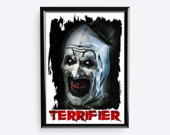 Terrifier clown, horror poster, Halloween theme, scary décor, movie print, film fan, wall art gift, creepy sinister gory, wall hanging