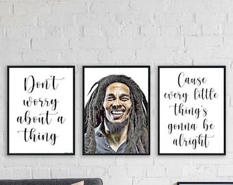 Pôsteres de Bob Marley, Três Passarinhos, Letra da Música, Tema Reggae, Impressões Jamaicanas, Conjunto de 3, Um Amor, Lenda Icônica, A2 A3 A4 8x10