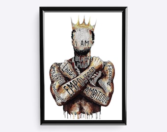Eu sou um homem negro, pôster motivacional, afro-americano, presente para animar, presente para pai, decoração masculina, quarto de filho, A3 A4 8x10 5x7 polegadas