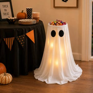 Light-Up Ghost Candy Bowl Stand, Adjustable Halloween Trick or Treat Display (40–95 cm)