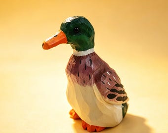 Hand Carved Wooden Mallard Duck Figurine, Standing Duck Sculpture, Mini Bird Decor, Wildlife Decor, Handmade Gift
