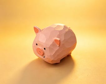 Hand Carved Wooden Pig Figurine, Mini Pig Sculpture, Cute Desk Decor, Farm Animal Decor, Handmade Gift