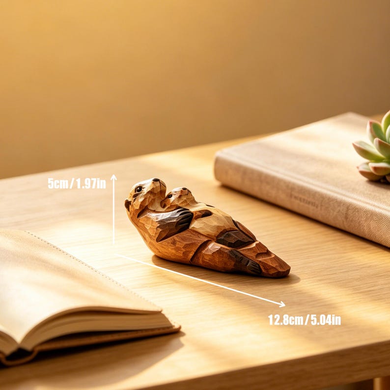 Familjefigur av havsutter, trädekoration med havsdjur, hylldekoration för uttermamma och bebis, Montessori-naturleksak, present till marinälskare bild 4
