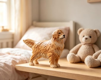 Golden Retriever Figurine, Wooden Dog Decor, Dog Lover Gift, Pet Memorial Shelf Decor, Puppy Keepsake
