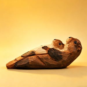 Familjefigur av havsutter, trädekoration med havsdjur, hylldekoration för uttermamma och bebis, Montessori-naturleksak, present till marinälskare bild 9