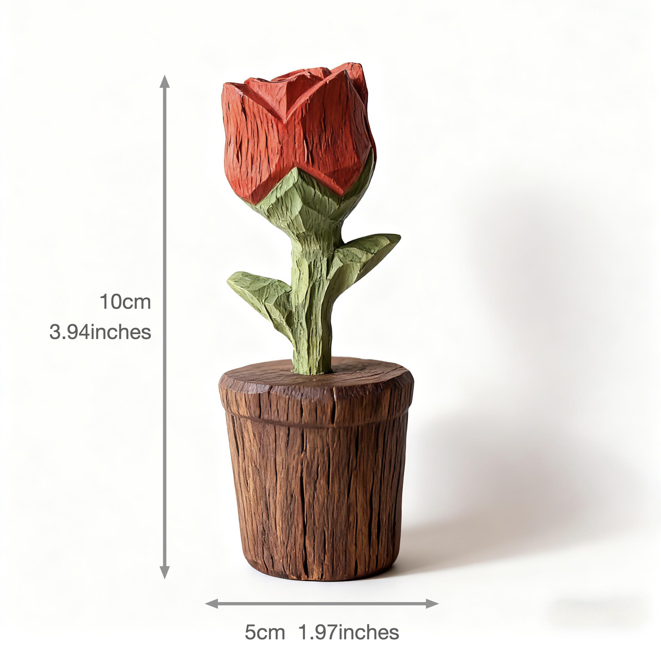 Hand Carved Wooden Red Rose, Handmade Rustic Flower Decor, Romantic ...