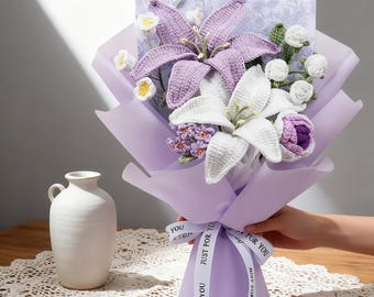 Handmade Crochet Lily Bouquet, Everlasting Yarn Flowers, Mother's Day Gift
