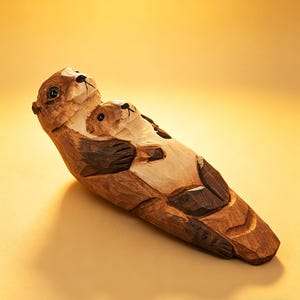 Familjefigur av havsutter, trädekoration med havsdjur, hylldekoration för uttermamma och bebis, Montessori-naturleksak, present till marinälskare bild 7
