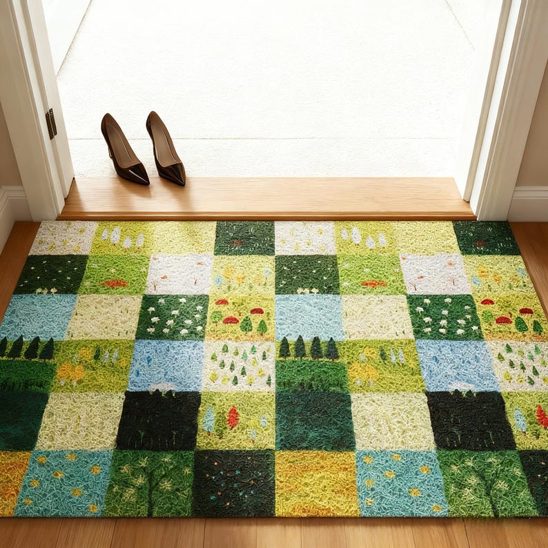 Handgjord blommig PVC-dörrmatta — Vattentät entrématta för utomhus-/inomhusbruk med hållbar smutsfångande design No.6