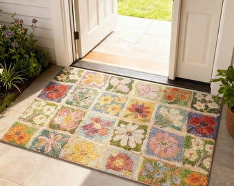 手作りの花柄PVCコイルドアマット - 耐久性のある汚れ防止デザインを備えた防水屋外/屋内玄関マット