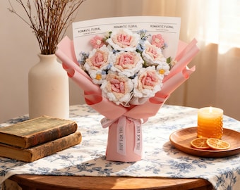 Handmade Crochet Rose Bouquet: Knitted Floral Arrangement, Eternal Home & Wedding Decor