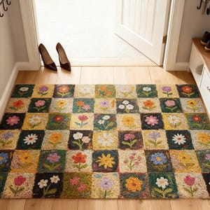 Handgjord blommig PVC-dörrmatta — Vattentät entrématta för utomhus-/inomhusbruk med hållbar smutsfångande design No.7