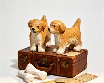 Golden Retriever Wooden Toy Set, Montessori Dog Figurine, Handmade Puppy with Bone, Waldorf Wooden Animal, Dog Lover Gift, Nursery Decor