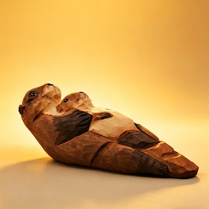 Familjefigur av havsutter, trädekoration med havsdjur, hylldekoration för uttermamma och bebis, Montessori-naturleksak, present till marinälskare bild 8
