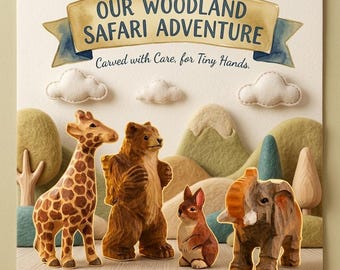 Safari Wooden Animal Set for Toddlers,Montessori Waldorf Toy, Handmade Wooden Safari Animals,Giraffe Elephant Bear Bunny, Nursery Decor Gift