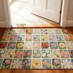 Handgjord blommig PVC-dörrmatta — Vattentät entrématta för utomhus-/inomhusbruk med hållbar smutsfångande design No.3