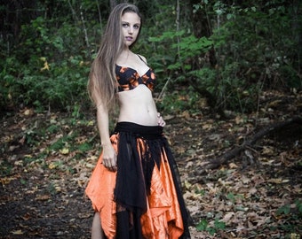 Wasteland Costume - Corset Skirt - Gothic Outfit - Apocalyptic Outfit - Hand Dyed - Black and Orange