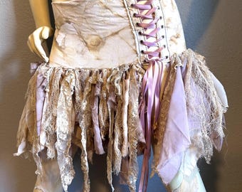 Shabby Chic Zombie Skirt - Corset Skirt - Gothic - Purple & Off White - Halloween Costume - Wasteland