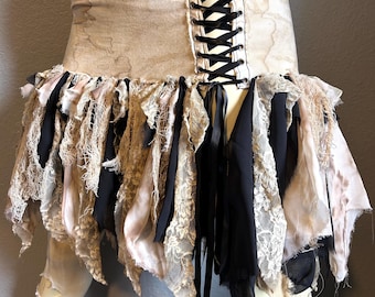 Shabby Chic Zombie Skirt - Corset Skirt - Gothic - Black & Off White - Halloween Costume - Wasteland