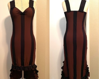 Beetlejuice Dress - Brown & Black - Steampunk Dress - Striped Dress - Gothic Dress - Halloween