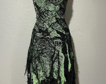 Gothic Dress Neon Green & Black - Spider Webb Dress - Halloween Costume