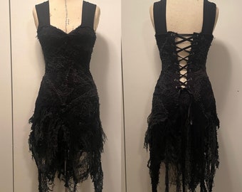 Gothic Dress Black and Gray - Spider Webb Dress - Halloween Costume
