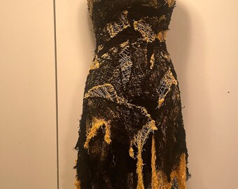 Gothic Dress Black and Yellow- Spider Webb Dress - Halloween Costume