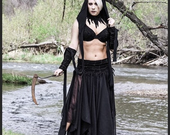 Reaper Wasteland Costume - Corset Skirt - Gothic Outfit- Apocalyptic Outfit - Black and Brown Stitching
