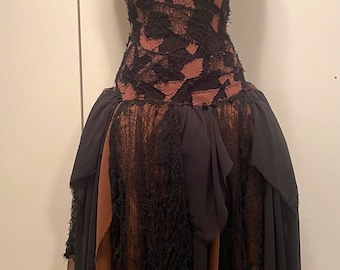 Wasteland Costume - Black & Brown Corset Dress - Gothic - Apocalyptic Outfit - Hand Dyed - Whimsical