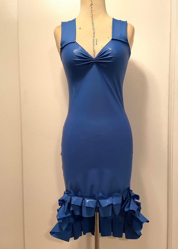Steampunk Dress - Blue Liquid Foil Dress - Snakeskin - Halloween Dress - Wet Look Dress