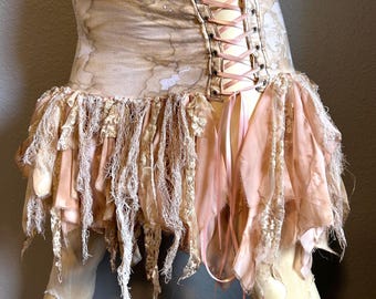 Shabby Chic Zombie Skirt - Corset Skirt - Gothic - Pink & Off White - Halloween Costume - Wasteland