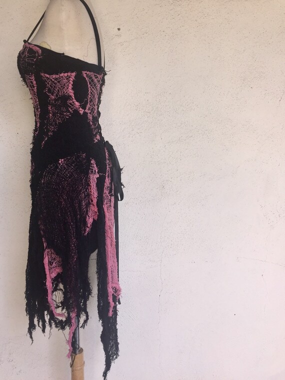 black and pink gothic dress Black Strapless Maxi Dress With Slit And Button