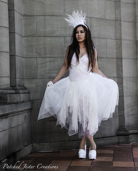 Winter Dress White Corset Doll Costume Corset Dress Gothic Wedding Dress  Whimsical Boho Dress 