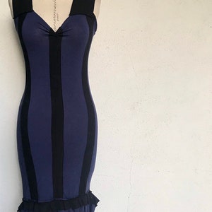 Beetle Dress - Navy Blue and Black - Steampunk Dress - Striped Dress - Gothic Dress - Halloween