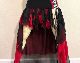 Witch Skirt - Corset Skirt - Gothic - Black & Red - Hand Dyed - Halloween Costume - Wasteland Clothing