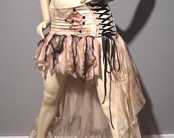 Made to Order - Wasteland Rag Doll - Corset Skirt - Gothic Outfit - Apocalyptic Outfit - Hand Dyed - Off White